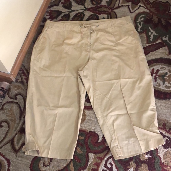 JONES NEW YORK WOMAN size 24W Khaki Crop Pant Zip-Front + Tie waist Flat Front - Picture 2 of 14